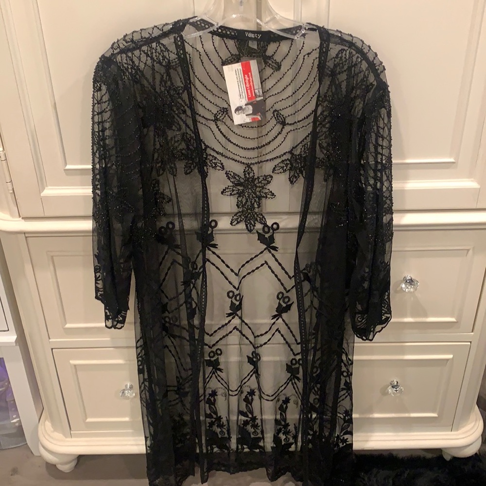 Beach cover up beaded cardigan.